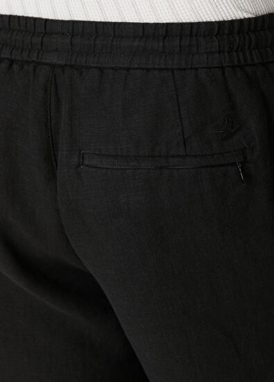 Beymen Club Siyah Beli Kordonlu Keten Şort - 5