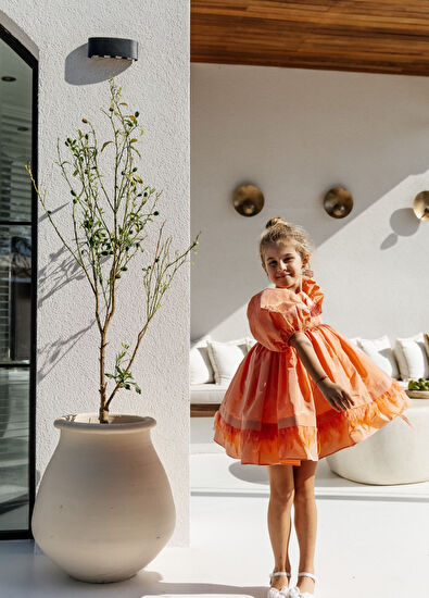 Lullmom Somon Tafta Kısa Kollu Kız Çocuk Elbise - 4