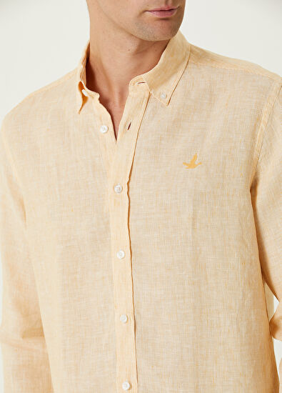 Beymen Club Comfort Fit Beyaz Sarı Keten Gömlek - 4