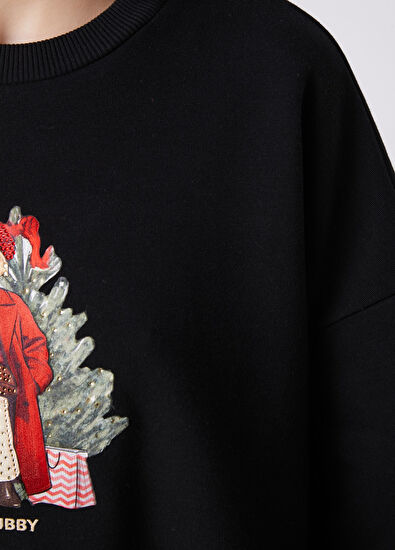 Beymen Club Clubby Oversize Black Christmas Sweatshirt - 7
