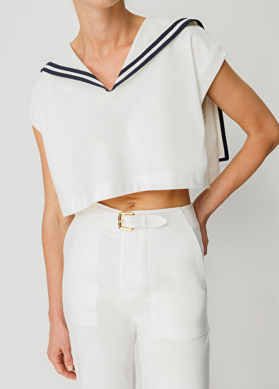 Wabi Sabi Sail Ecru Sleeveless Women's Short T-shirt - 5