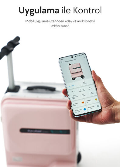 SE3miniT Pembe Kabin Boy Elektrikli Binilebilir Scooter Valiz - Görsel 8