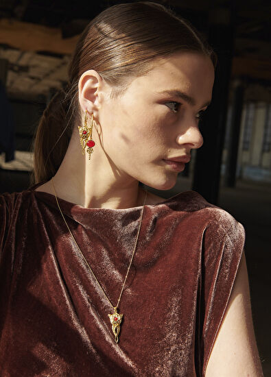 Bodhita Cosmic Rose Bronz Üzeri 24 Ayar Altın Mikron Kaplama Kadın Küpe - 5