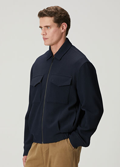 Beymen Club Lacivert Diyagonal Desenli Örme Ceket - 5