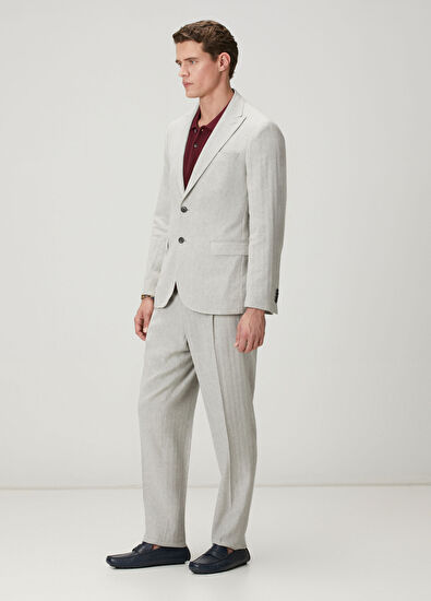 Beymen Club Grey Herringbone Textured Linen Blend Suit - 4