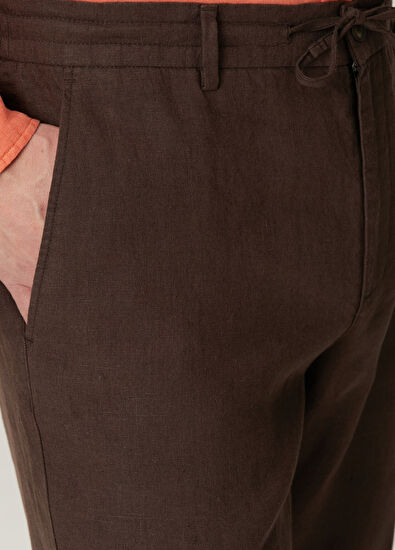 Beymen Club Kahverengi Beli Kordonlu Keten Pantolon - 4