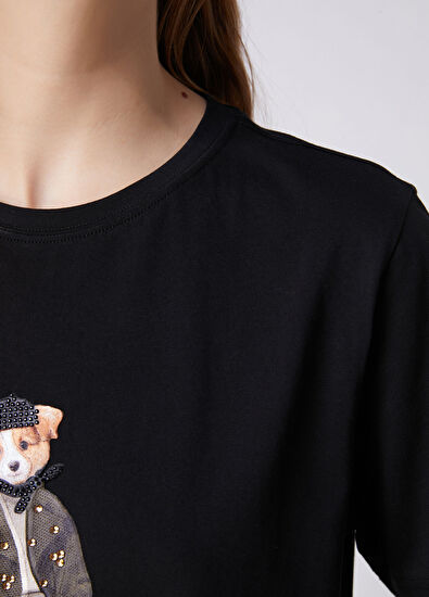 Beymen Club Black Jacketed Dog Detailed T-Shirt - 7