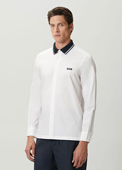 Beymen Club Regular Fit Beyaz Kontrast Triko Yakalı Gömlek - 5