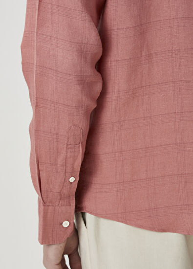 Beymen Club Comfort Fit Koyu Pembe Ekose Desenli Keten Gömlek - 7