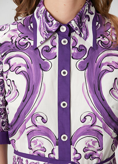 Majolica Mor Midi Poplin Gömlek Elbise - Görsel 7