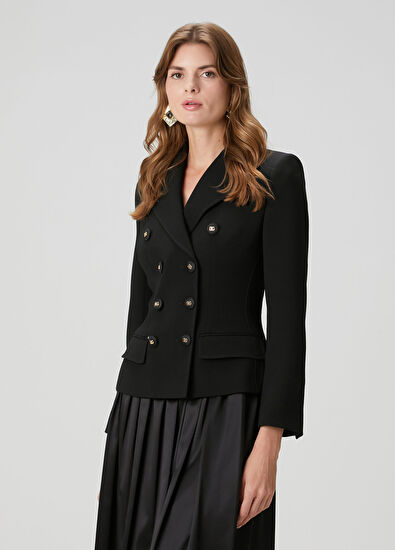 Siyah Kruvaze Yün Ceket - Görsel 5