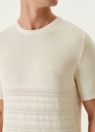 Beymen Club Bej Örgü Bloklu Kısa Kollu Kazak - 6