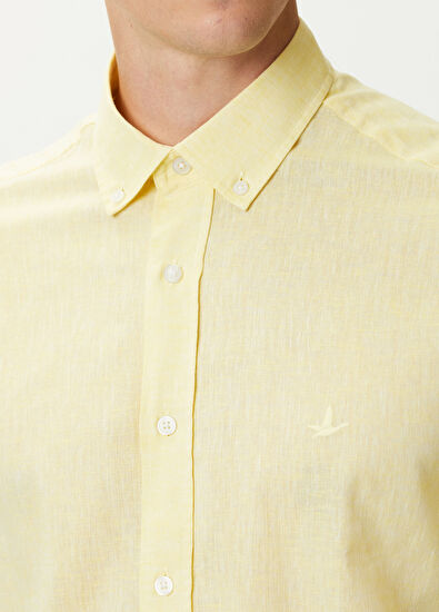 Beymen Club Comfort Fit Yellow Linen Shirt - 5