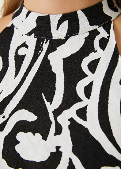 Beymen Club Siyah Beyaz Midi Keten Elbise - 5