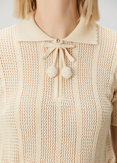 Beyaz Kısa Kollu Polo Triko - Görsel 6