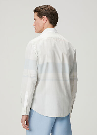 Beymen Club White Blue Patterned Regular Fit Cotton Shirt - 5