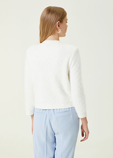 Beymen Club Beyaz Bisiklet Yaka Kısa Tüylü Hırka - 5