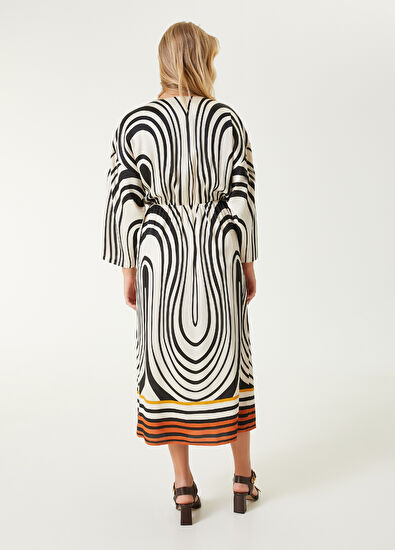 Beymen Club Ekru Dairesel Çizgi Desenli Midi Elbise - 6