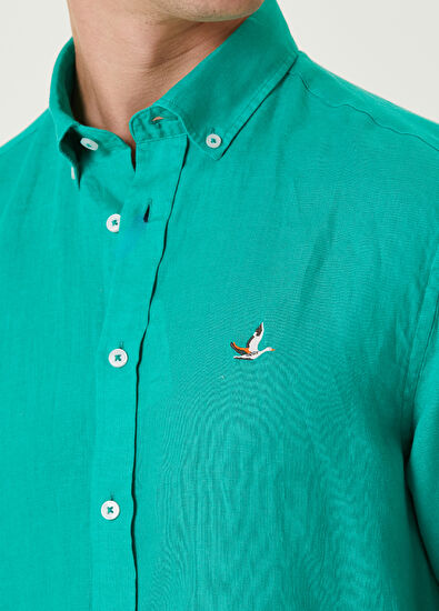 Beymen Club Comfort Fit Green Linen Shirt - 6