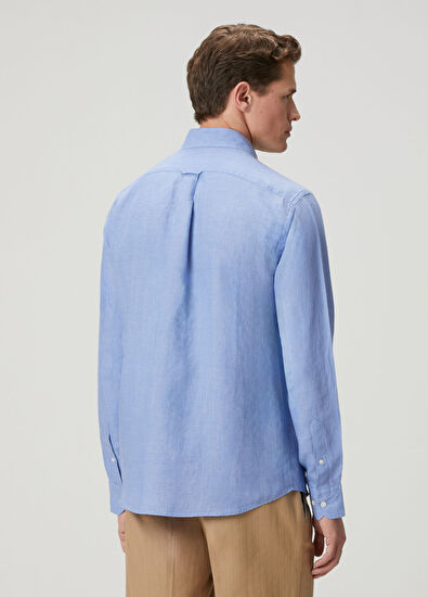 Beymen Club Comfort Fit Italian Collar Delave Linen Shirt - 5