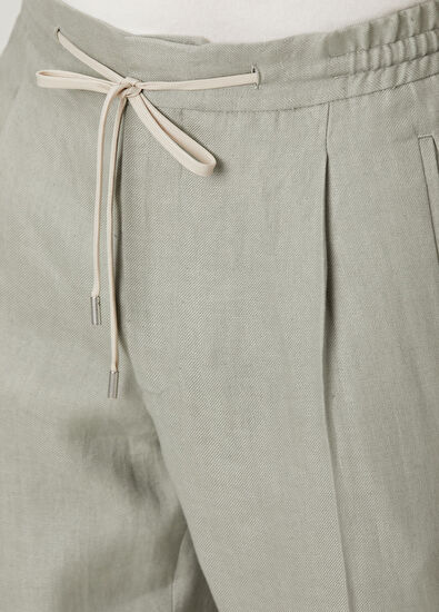 Lardini Taupe Beli Kordonlu Keten Pantolon - 4