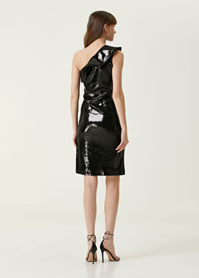 Maison Kairos Valeria Siyah İşlemeli Midi Kokteyl Elbise - 5