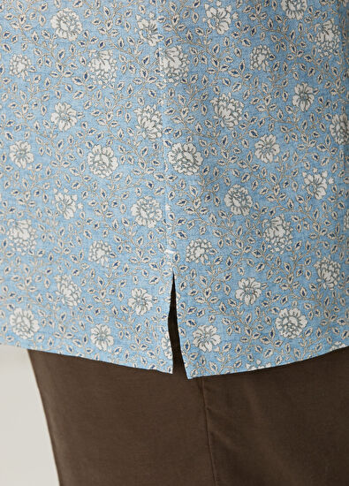 Kiton Nerano Light Blue Floral Print Short Sleeve Shirt - 6