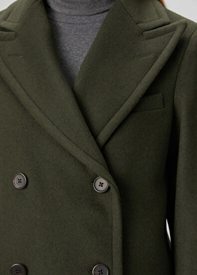 Koyu Yeşil Yün Palto - Görsel 6