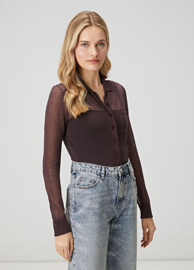 Beymen Club Mürdüm İnce Transparan Polo Hırka - 3