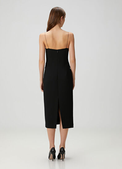 Siyah Midi Kokteyl Elbise - Görsel 7