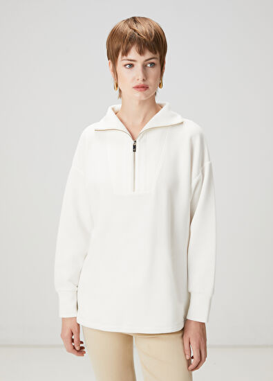 Beymen Club Kırık Beyaz Fermuarlı Sweatshirt - 3