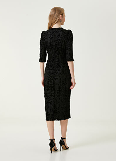 Beymen Club Siyah Yırtmaç Detaylı Midi Elbise - 5