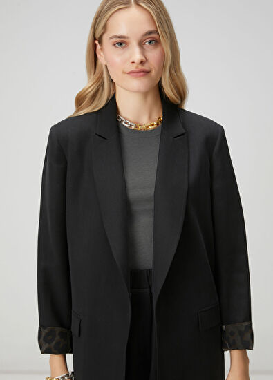 Beymen Club Black Sleeve Leopard Print Blazer - 5