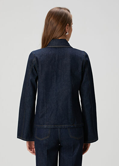 Lacivert Bağlama Detaylı Denim Gömlek - Görsel 7