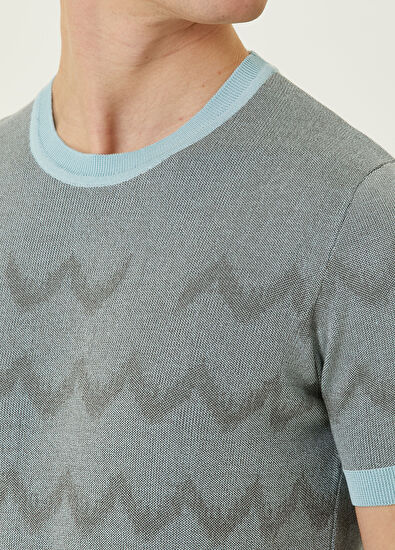 Pal Zileri Short Sleeve Silk Knitwear With Light Blue Geometr - 5