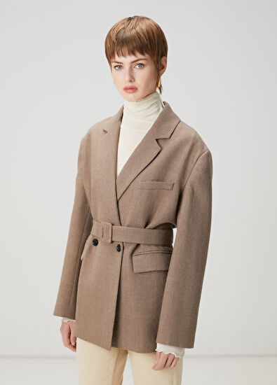 Beymen Club Camel Kruvaze Oversize Yün Blazer - 3