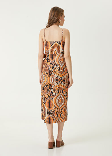 Beymen Club Kahverengi Desenli Midi Keten Anvelop Elbise - 6