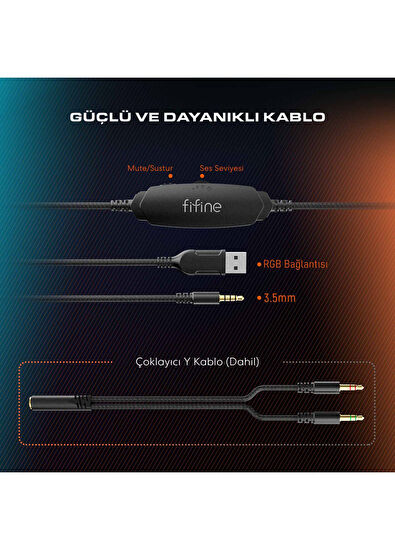 Fifine Ampligame H3 Mikrofonlu RGB Gaming Oyuncu Kulaklığı - 7