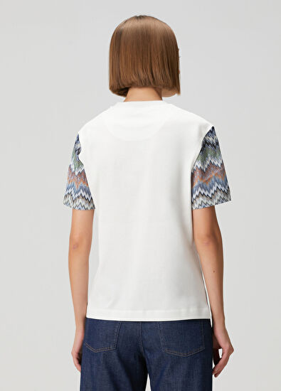 Beyaz Zikzak Desenli T-shirt - Görsel 5