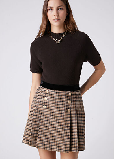 Beymen Club Camel Plaid Pleated Mini Skirt - 4