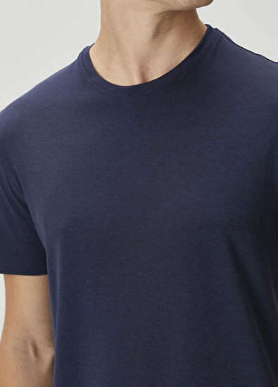 Isaia Lacivert İpek T-shirt - 5