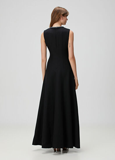 Roland Mouret Black Embellished Maxi Wool Evening Dress - 4
