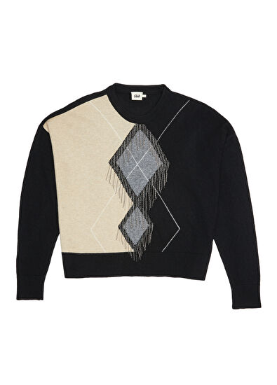 Beymen Club Siyah Püskül Zincir Detaylı Yün Kazak - 7