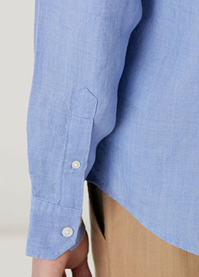 Beymen Club Comfort Fit Italian Collar Delave Linen Shirt - 7