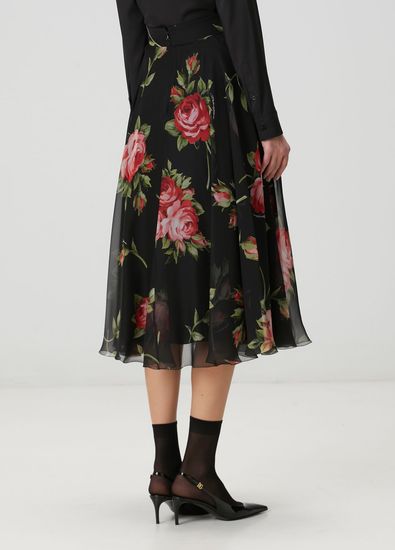 Dolce&Gabbana Red Black Midi Silk Skirt - 4