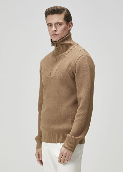 Beymen Club Camel Collar Zippered Sweater - 4