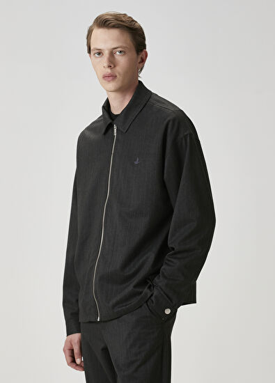 Beymen Club Antrasit Silik Çizgi Desenli Dış Gömlek - 4