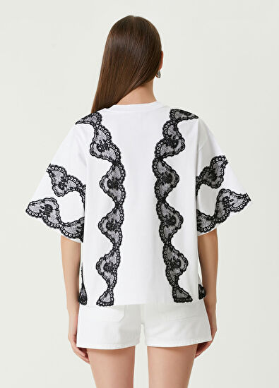Dolce&Gabbana Beyaz Siyah Dantel Garnili T-shirt - 5