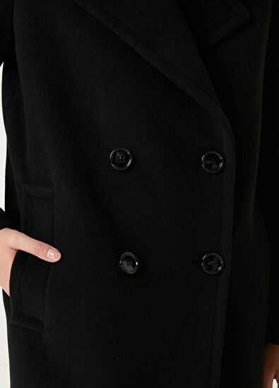 Beymen Club Siyah Kruvaze Yün Kaşe Palto - 5