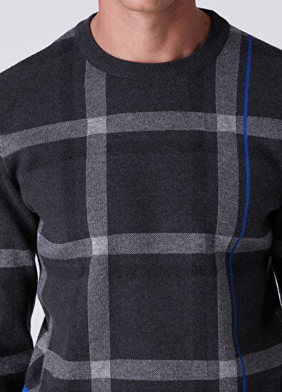 Beymen Club Anthracite Plaid Patterned Sax Striped Sweater - 6